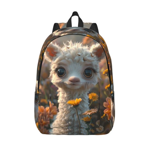 Hirioo Adorable Llama In Flowers Canvas Backpack, Durable Travel Backpack with Multiple Compartments,Large Capacity, Backpack for School, Hiking, Work