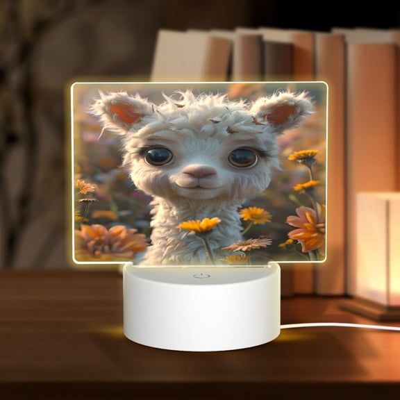 Hirioo Adorable Llama In Flowers for Rectangular Acrylic with Night Light Best Gifts for Lover Girl Mom, Valentine's Day Anniversary Birthday Wedding Present