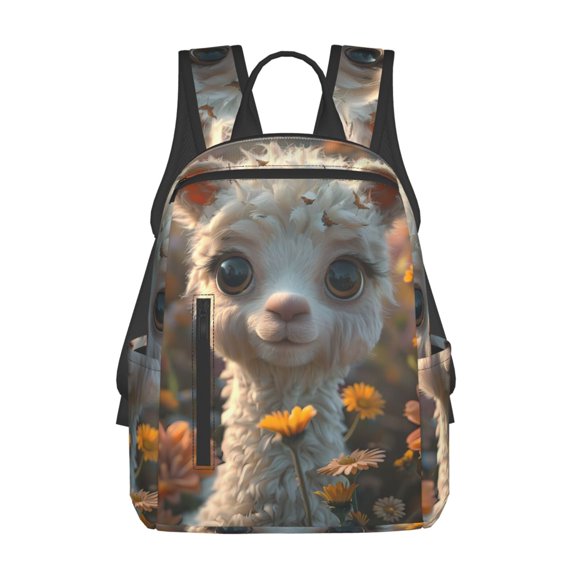 Hirioo Adorable Llama In Flowers for Lightweight Backpack, Durable and Comfortable, Ideal for Travel, School, Hiking, and Everyday Use