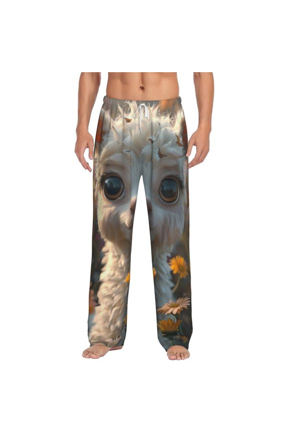 Adorable Llama In Flowers for Men's PJ Pajama Pants Sleep Pants Men's Home Trousers with Pockets,S-3XL-3X-Large