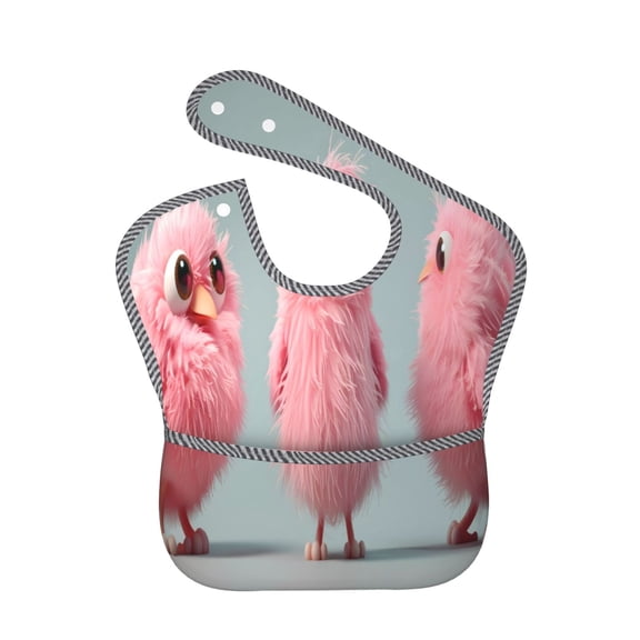 Hirioo Adorable Pink Fluffy Birds for Baby Waterproof Pocket Bib Adjustable Closed for Babies Toddlers with Large Pocket 6-24Months