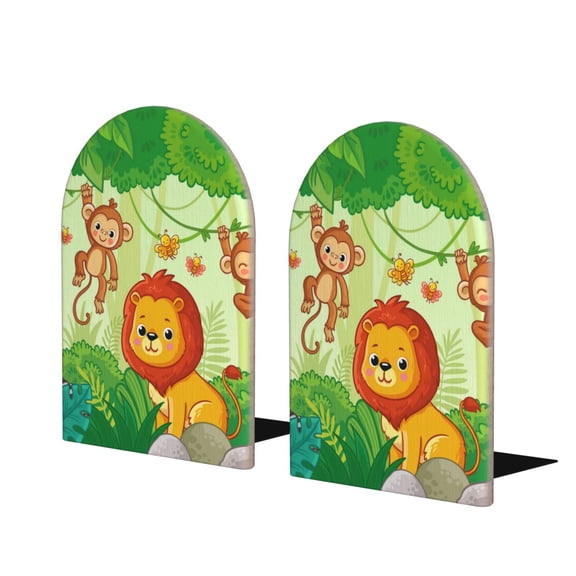 Hirioo African Animals in the Jungle for Bookends Decorative Bookends for Shelves for Home or Office, Non-Slip Base