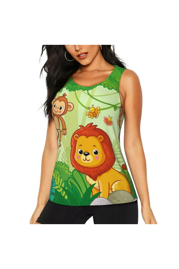African Animals in the Jungle for Women's Workout Tank Top Sleeveless Workout Tops Athletic Gym Shirts-Small