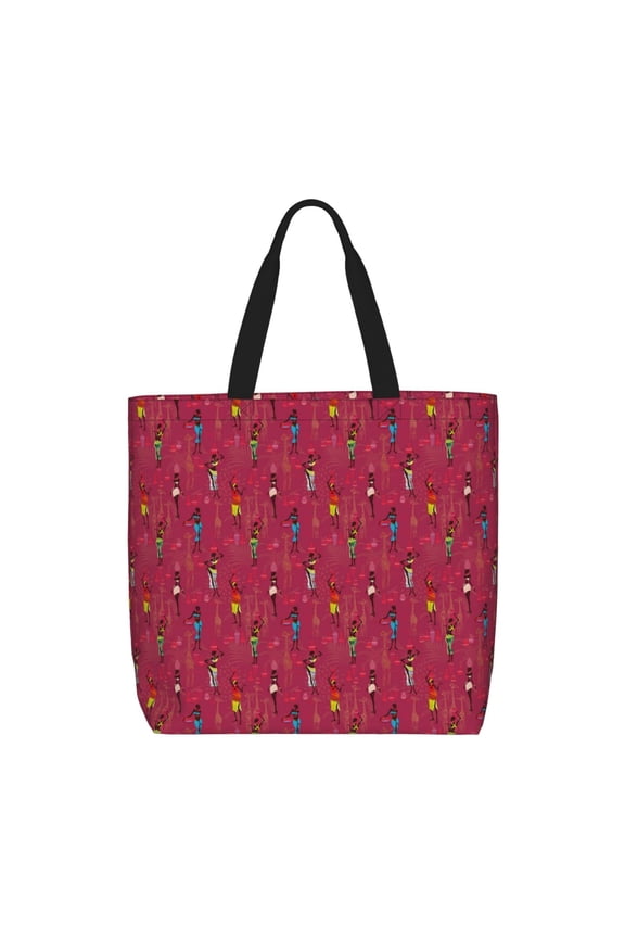 African Women Bearing Clay Pots for Tote Bag for Women, Quilted Shoulder Bag with Zipper, Large Capacity Handbags for Casual, Travel, Work