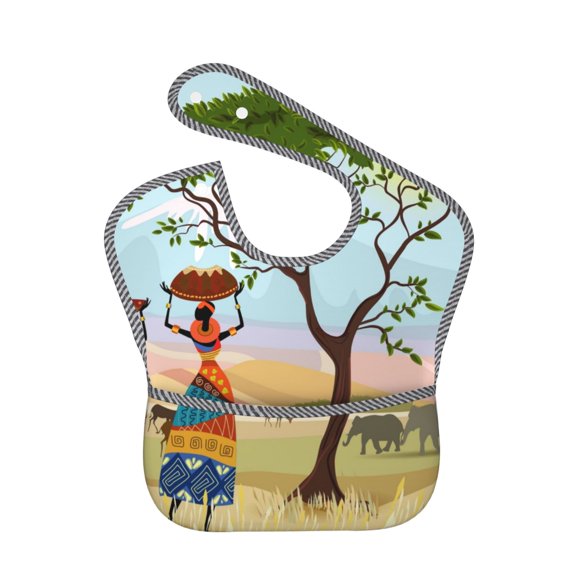 Hirioo African Women for Baby Waterproof Pocket Bib Adjustable Closed for Babies Toddlers with Large Pocket 6-24Months