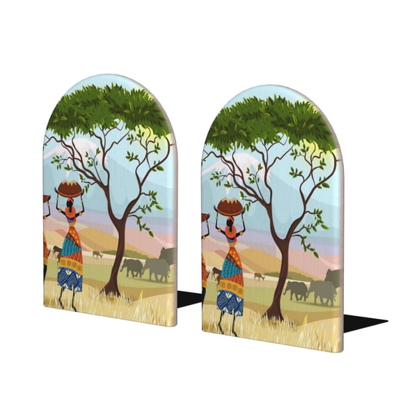 Hirioo African Women for Bookends Decorative Bookends for Shelves for Home or Office, Non-Slip Base