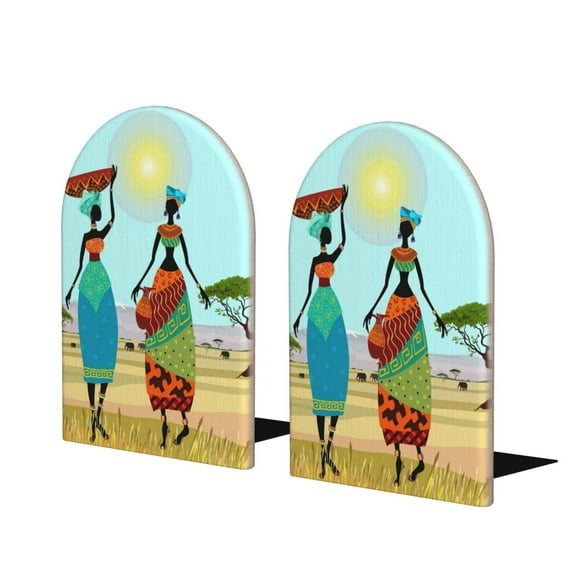Hirioo African Women for Bookends Decorative Bookends for Shelves for Home or Office, Non-Slip Base