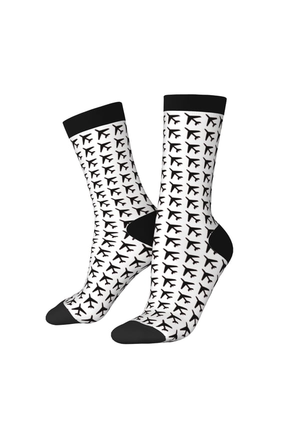 Airplane Pattern Adult Middle Tube Socks Breathable Sock Non-Pilling,Contrasting Color Design