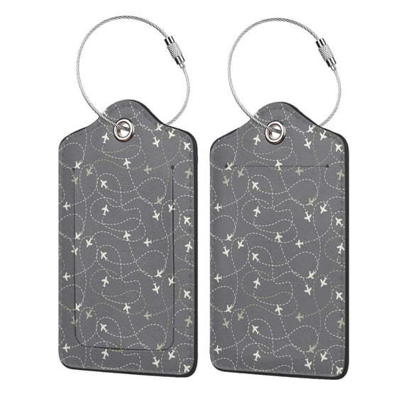 Hirioo Airplane Routes Around The World Print Leather Luggage Tag with Stainless Steel Loop ,Privacy Flap and Address Card for Travel Bag Suitcase-1