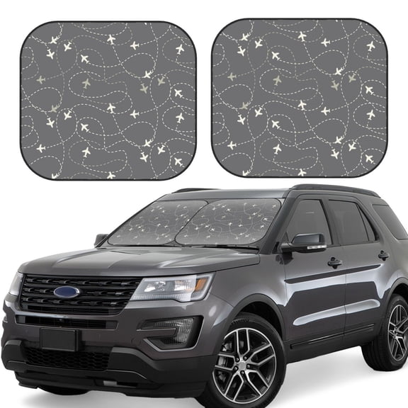 Hirioo Airplane Routes Around The World for 2PCS Windshield Sun Shade Foldable | Front Windshield Shade for Sun, Heat and UV Rays-Large