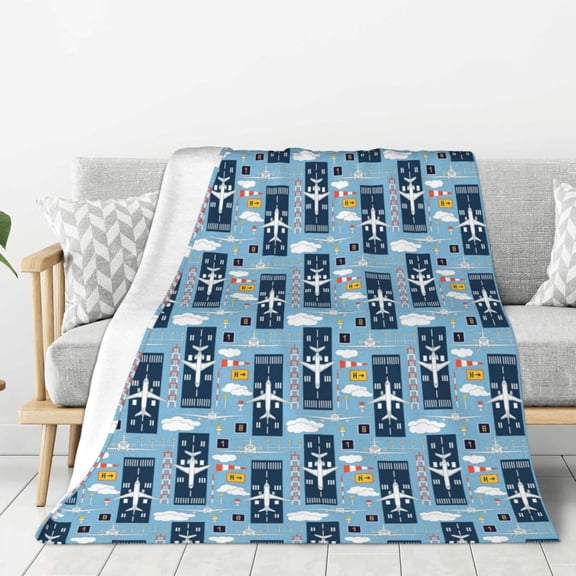 Hirioo Airplanes and Aviation Signs for Flannel Blanket, Cozy and Warm Throw for Bed or Couch ,Perfect for All Seasons-60"x50"