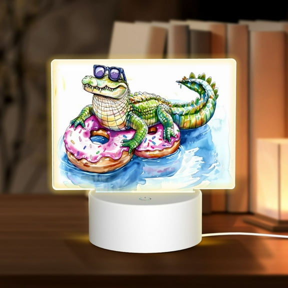 Hirioo Alligator Donut Pool Float for Rectangular Acrylic with Night Light Best Gifts for Lover Girl Mom, Valentine's Day Anniversary Birthday Wedding Present