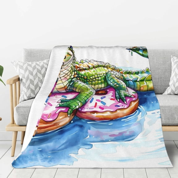 Hirioo Alligator Donut Pool Float for Flannel Blanket, Cozy and Warm Throw for Bed or Couch ,Perfect for All Seasons-40"x30"