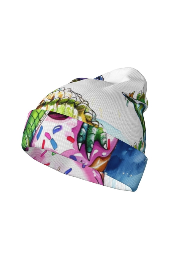 Alligator Donut Pool Float for Men's Knit Cuffed Beanie for Outdoor Activities Unisex