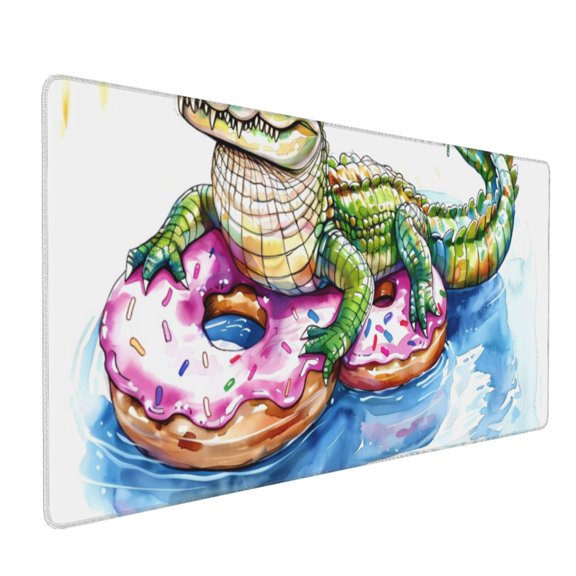 Hirioo Alligator Donut Pool Float for Mouse Pad ,Anti-Slip Base, Durable Stitched Edges, Perfect for Gaming, Office, and Home Use,16x35.5in