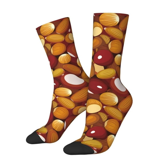 Hirioo Almond Nuts Pattern Adult Middle Tube Socks Breathable Sock Non-Pilling,Contrasting Color Design