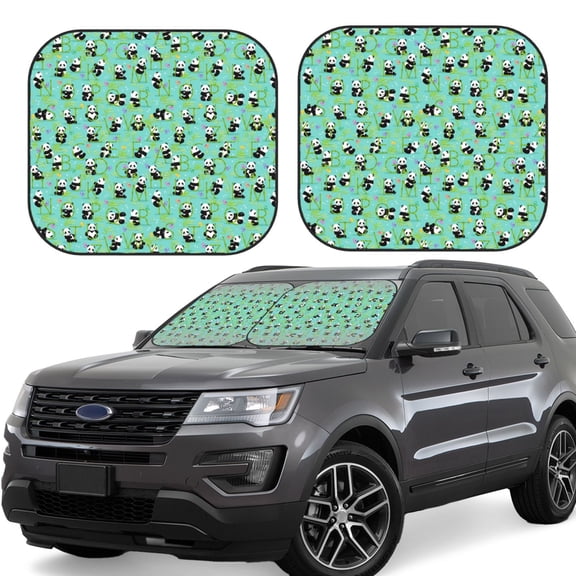 Hirioo Alphabet And Panda for 2PCS Windshield Sun Shade Foldable | Front Windshield Shade for Sun, Heat and UV Rays-Medium