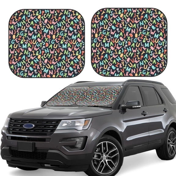 Hirioo Alphabet for 2PCS Windshield Sun Shade Foldable | Front Windshield Shade for Sun, Heat and UV Rays-Large