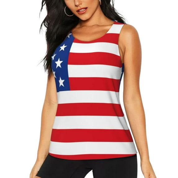 Hirioo America Flags3 for Women's Workout Tank Top Sleeveless Workout Tops Athletic Gym Shirts-Large
