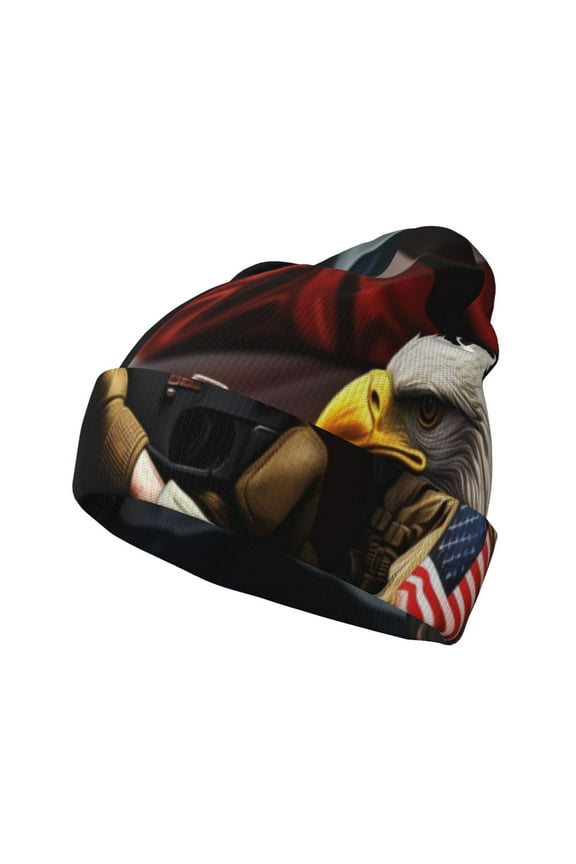 American Bald Eagle Warrior for Men's Knit Cuffed Beanie for Outdoor Activities Unisex