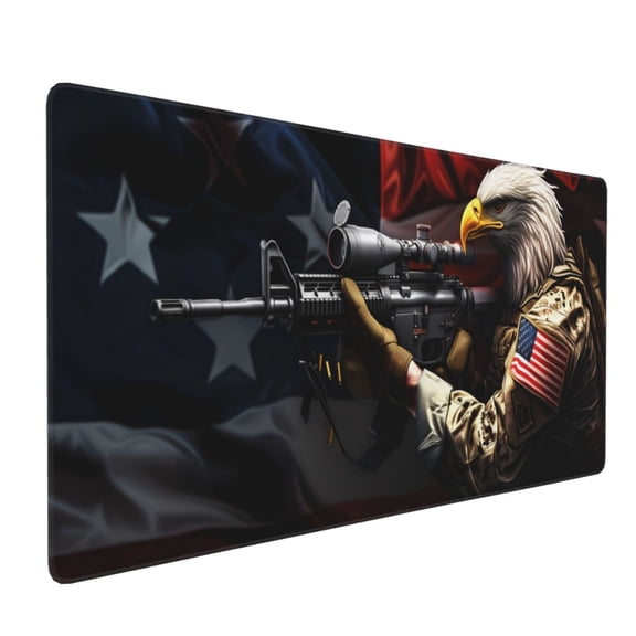 Hirioo American Bald Eagle Warrior for Mouse Pad ,Anti-Slip Base, Durable Stitched Edges, Perfect for Gaming, Office, and Home Use,16x35.5in