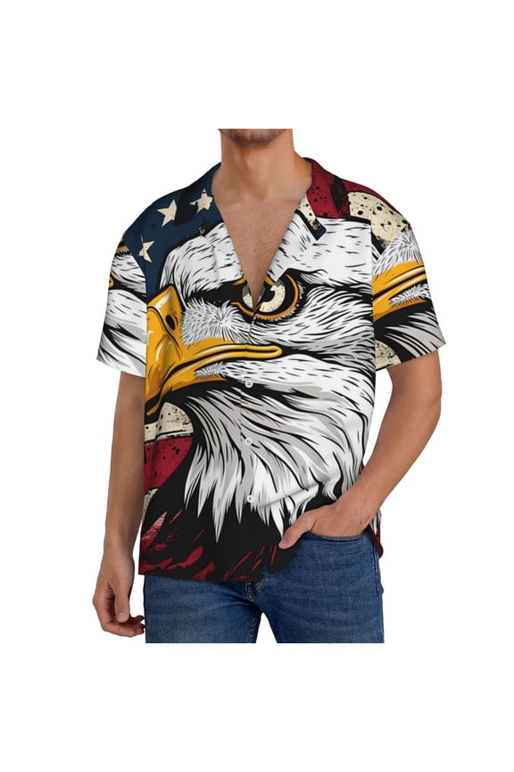 American Bald Eagle for Men's Cuban Collar Short Sleeve Shirt Button Down Shirt Beach Summer Shirts Wedding Vacation Shirts-XX-Large