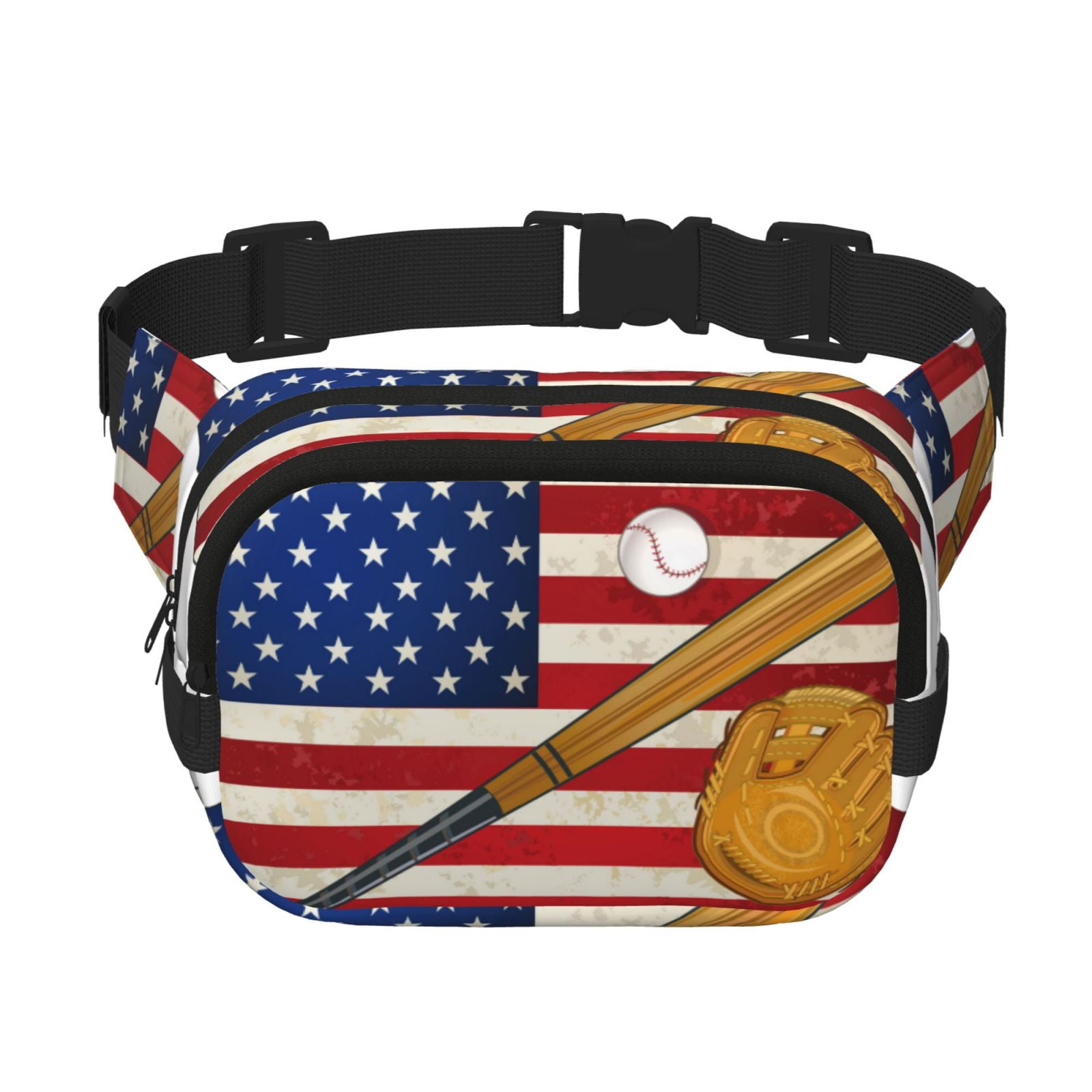 Hirioo American Flag And Baseball for Double Layer Waist Bag Adjustable Fanny Pack For Travel Running Hiking
