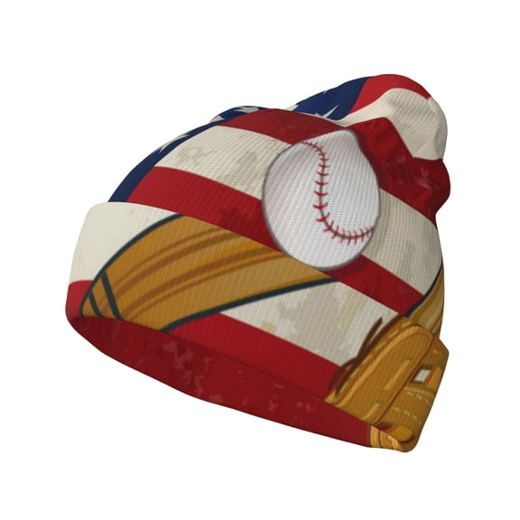Hirioo American Flag And Baseball for Men's Knit Cuffed Beanie for Outdoor Activities Unisex