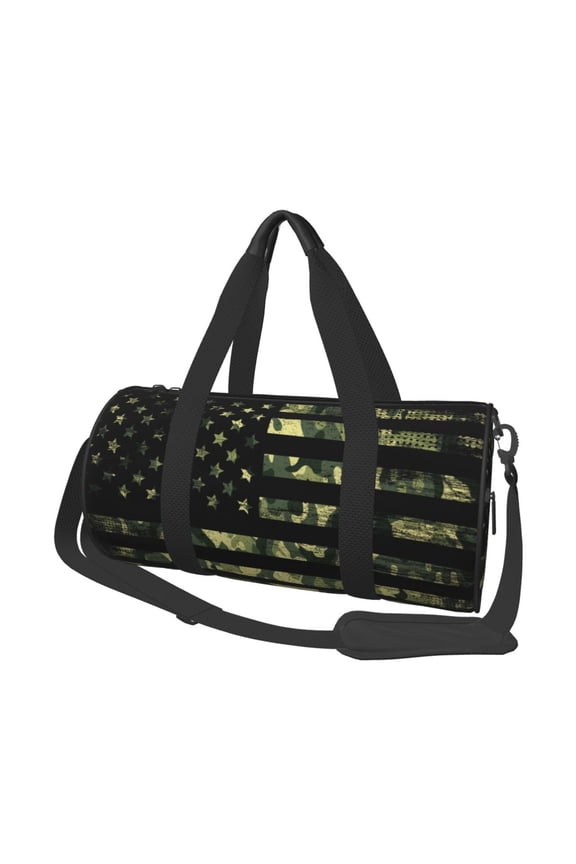 American Flag Camo for Round Large Capacity Travel Luggage Bag Weekend Getaway Bag for Gym Beach Swim Bag Men Women