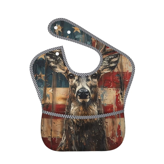 Hirioo American Flag Deer Art for Baby Waterproof Pocket Bib Adjustable Closed for Babies Toddlers with Large Pocket 6-24Months
