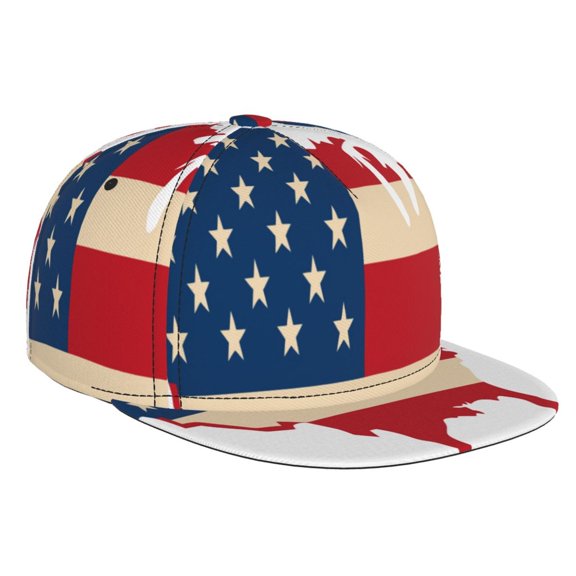 Hirioo American Flag Map for Baseball Cap Men Cap Flat Brim for Men Women Teens Adjustable Baseball Cap