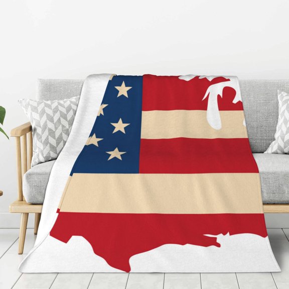 Hirioo American Flag Map for Flannel Blanket, Cozy and Warm Throw for Bed or Couch ,Perfect for All Seasons-40"x30"