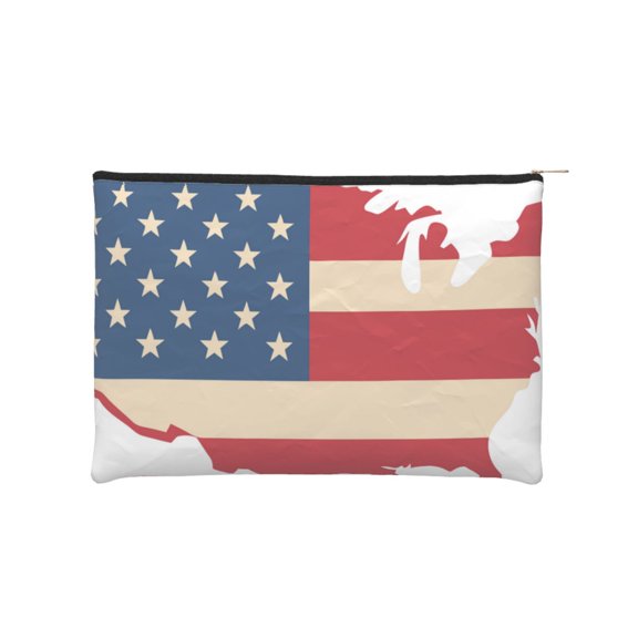Hirioo American Flag Map for Paper Reusable Cosmetic Bag Zipper Encouragement Travel Pouch Toiletry Bag for Women Girls
