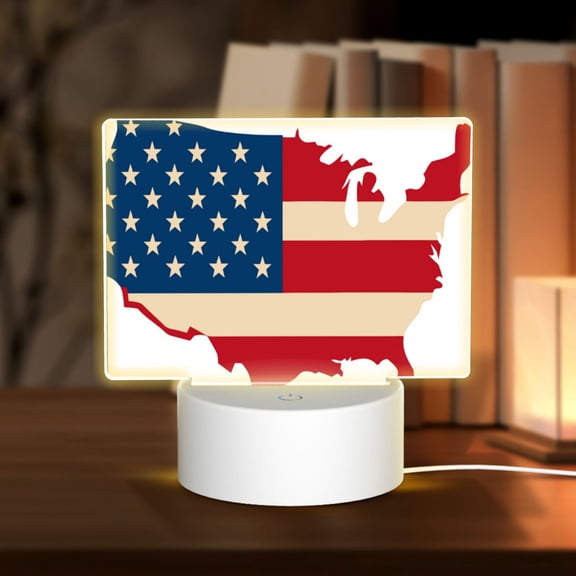 Hirioo American Flag Map for Rectangular Acrylic with Night Light Best Gifts for Lover Girl Mom, Valentine's Day Anniversary Birthday Wedding Present