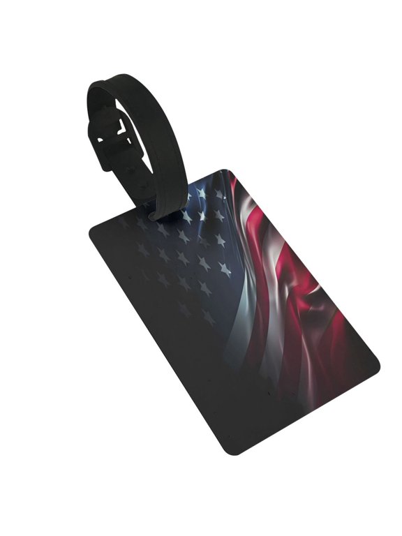 American Flag Waving Print for Luggage ID Tag with Adjustable Strap Travel Baggage Bag Tags Suitcase Identify Labels for Women Men