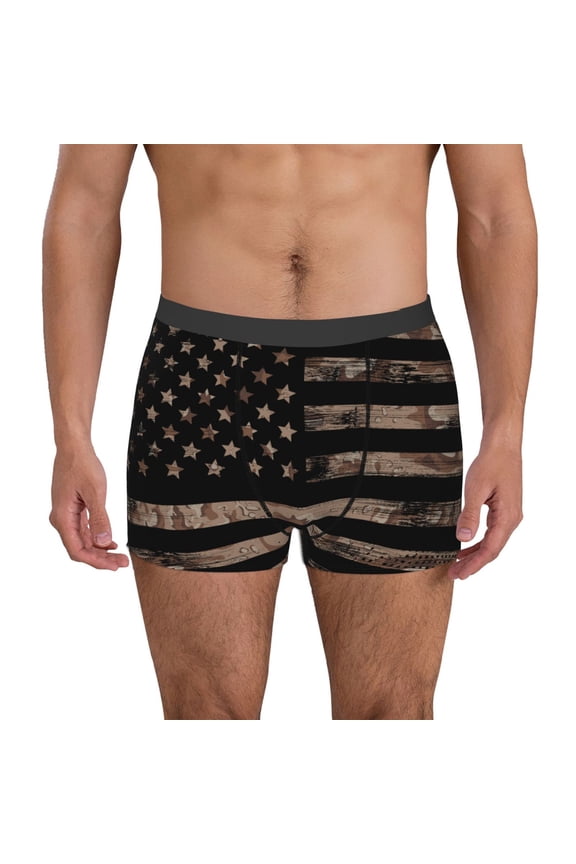 American Flag with Desert Camouflage for Men's Boxer Briefs Men Cotton Underwear Boxer Briefs Panties-Small