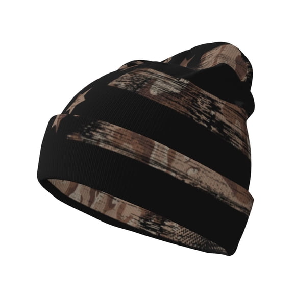 Hirioo American Flag with Desert Camouflage for Men's Knit Cuffed Beanie for Outdoor Activities Unisex