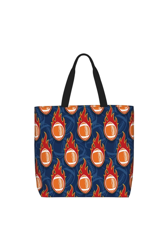 American Football and Fire Flames for Tote Bag for Women, Quilted Shoulder Bag with Zipper, Large Capacity Handbags for Casual, Travel, Work