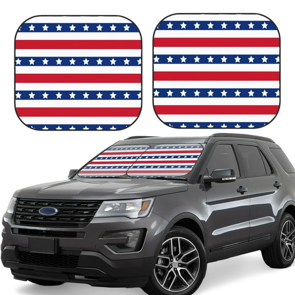 Hirioo American Patriotic Stars And Stripes for 2PCS Windshield Sun Shade Foldable | Front Windshield Shade for Sun, Heat and UV Rays-Small