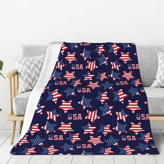 Hirioo American Stars for Flannel Blanket, Cozy and Warm Throw for Bed or Couch ,Perfect for All Seasons-40"x30"