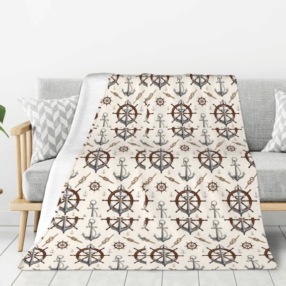 Hirioo Anchors with Rope for Flannel Blanket, Cozy and Warm Throw for Bed or Couch ,Perfect for All Seasons-80"x60"