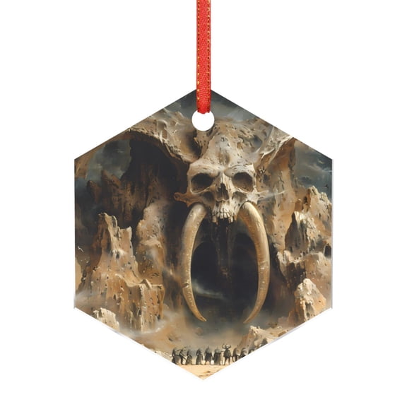 Hirioo Ancient Skull Cave Landscape for Acrylic Christmas Pendant Hanging Christmas Tree Ornaments, Car, Home, Office Gift Decor-Hexagon