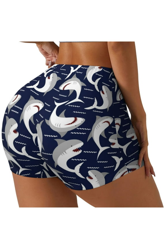 Angry Shark for Women's Workout Shorts Seamless Scrunch Short Gym Yoga Running Sport Active Exercise Fitness Shorts-Medium