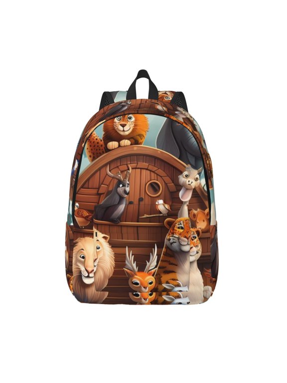 Animal Filled Noahs Ark Canvas Backpack, Durable Travel Backpack with Multiple Compartments,Large Capacity, Backpack for School, Hiking, Work