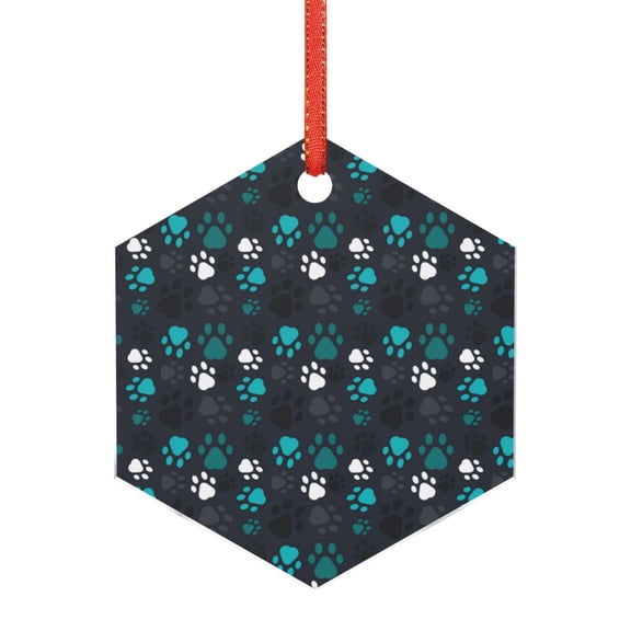 Hirioo Animal Footprints for Acrylic Christmas Pendant Hanging Christmas Tree Ornaments, Car, Home, Office Gift Decor-Hexagon