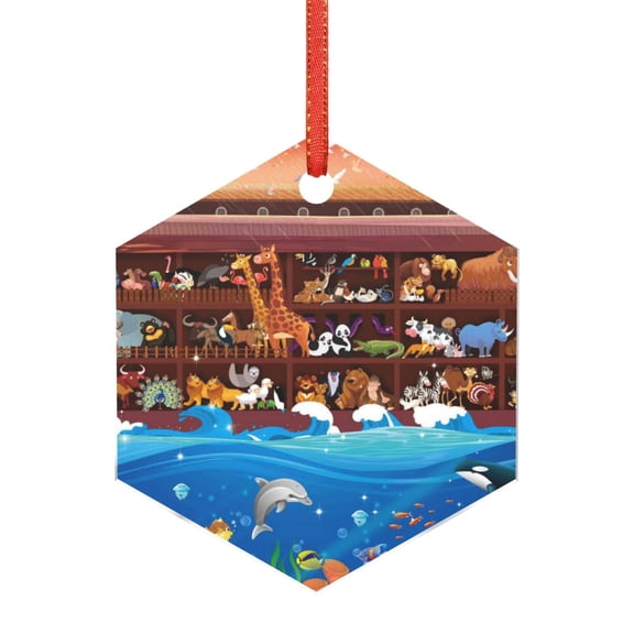 Hirioo Animals On Noah's Ark2 for Acrylic Christmas Pendant Hanging Christmas Tree Ornaments, Car, Home, Office Gift Decor-Hexagon