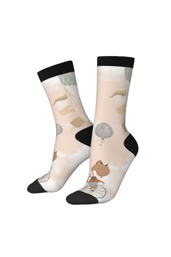 Animals Riding Across The Sky1 Pattern Adult Middle Tube Socks Breathable Sock Non-Pilling,Contrasting Color Design