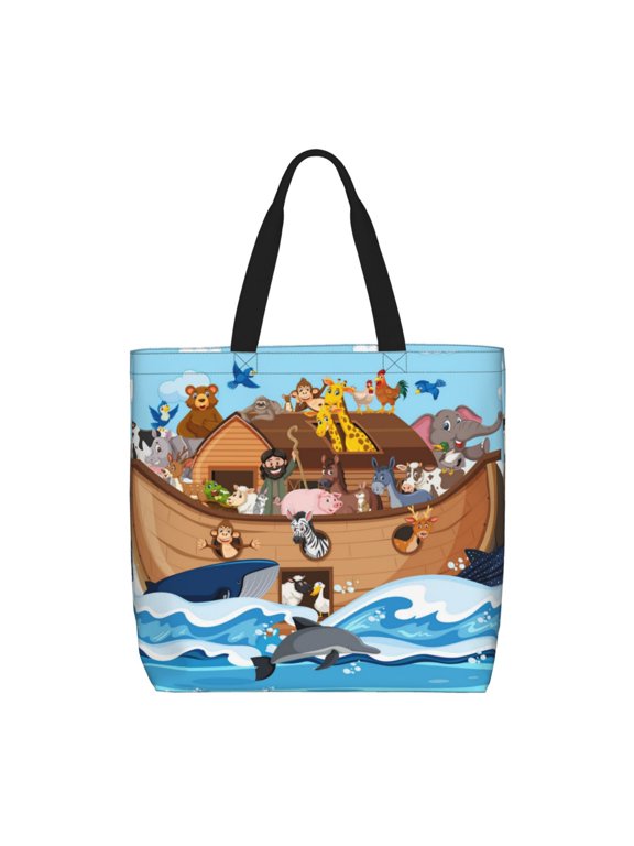 Animals on Noah's Ark Floating for Tote Bag for Women, Quilted Shoulder Bag with Zipper, Large Capacity Handbags for Casual, Travel, Work