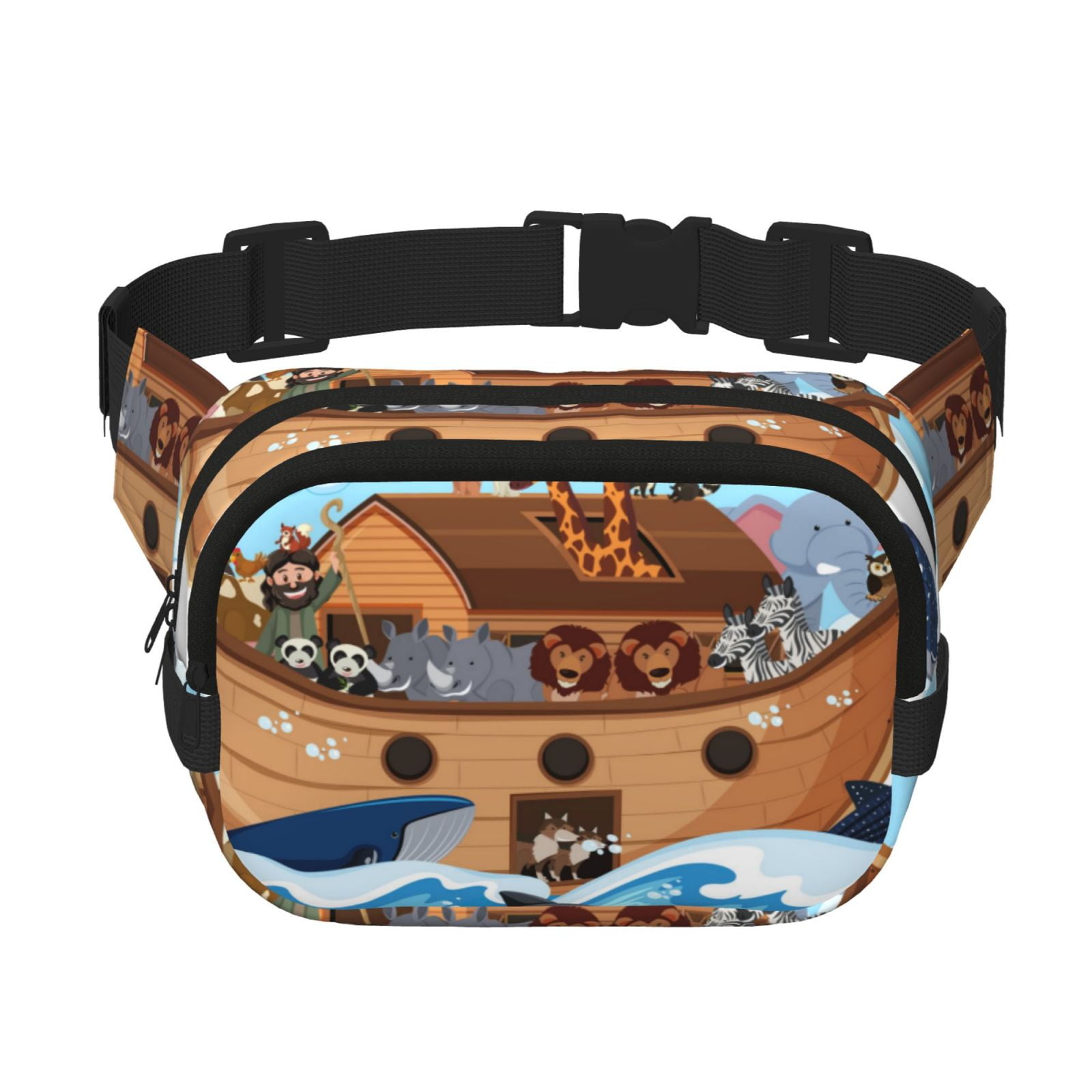 Hirioo Animals on Noah's Ark for Double Layer Waist Bag Adjustable Fanny Pack For Travel Running Hiking