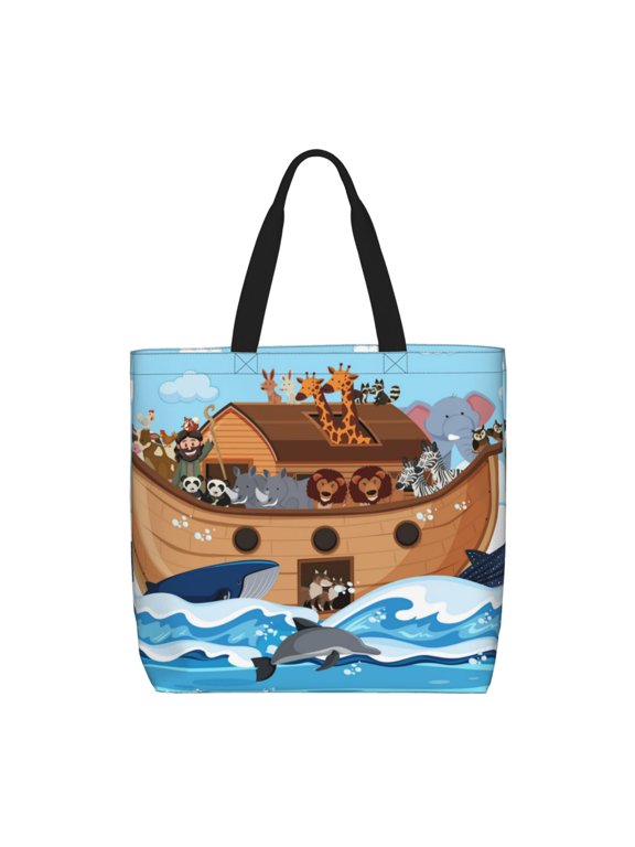 Animals on Noah's Ark for Tote Bag for Women, Quilted Shoulder Bag with Zipper, Large Capacity Handbags for Casual, Travel, Work
